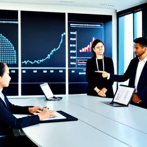 Home 4 A diverse group of international business professionals in a collaborative setting. One professional, fully clothed in a modest business suit, points to a large digital screen displaying complex statistical data and probability charts, emphasizing quantitative analysis. Beside them, another professional, also in appropriate attire, gestures thoughtfully, embodying a consideration for long-term relationships and cultural nuances beyond the numbers. The setting is a bright, modern corporate boardroom, with large windows overlooking a city skyline. The atmosphere is one of respectful cross-cultural dialogue and strategic decision-making. Perfect anatomy, correct proportions, natural pose, well-formed hands, proper finger count, natural body proportions, professional photography, high quality, professional dress, safe for work, appropriate content, fully clothed, family-friendly.